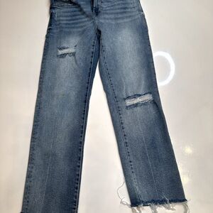 Kensie Blue Distressed Straight Leg Jeans